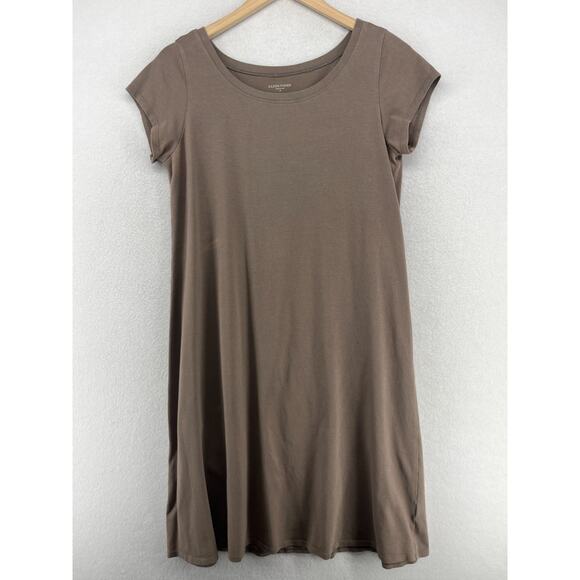 Eileen Fisher Dresses & Skirts - EILEEN FISHER Dress M Organic Cotton Stretch Jersey Scoop Neck Midi Brown USA